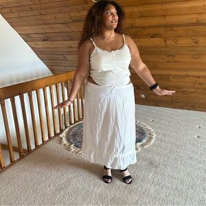 White Y2K cottage core plus size midi skirt